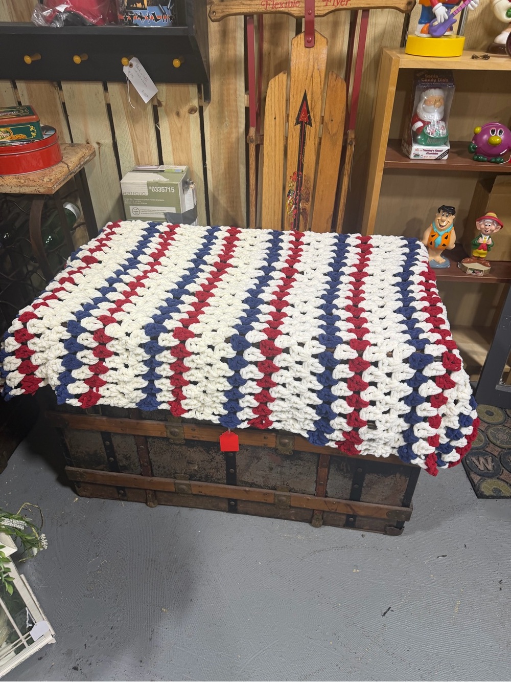 Red white blue crochet blanket